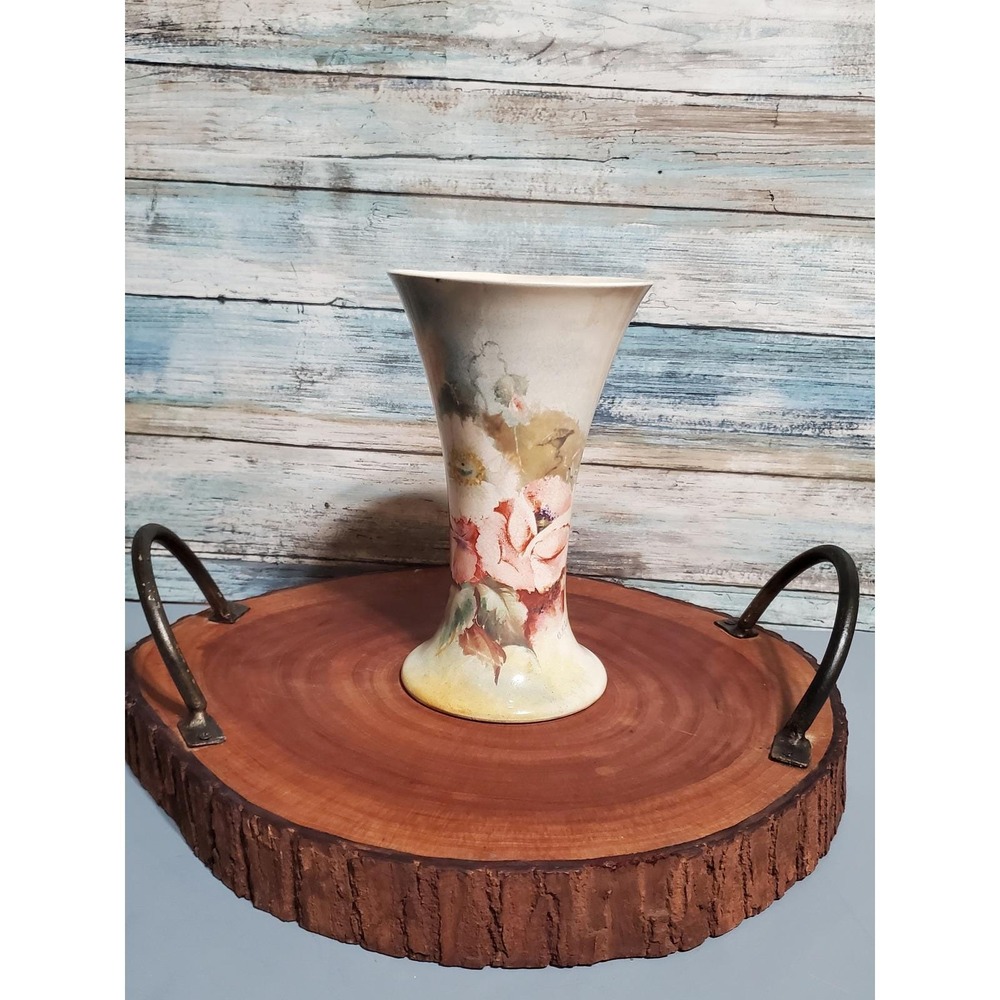 Vintage 1920s O K Lewis Hand Painted Floral Ceramic Vase Art Nouveau Style